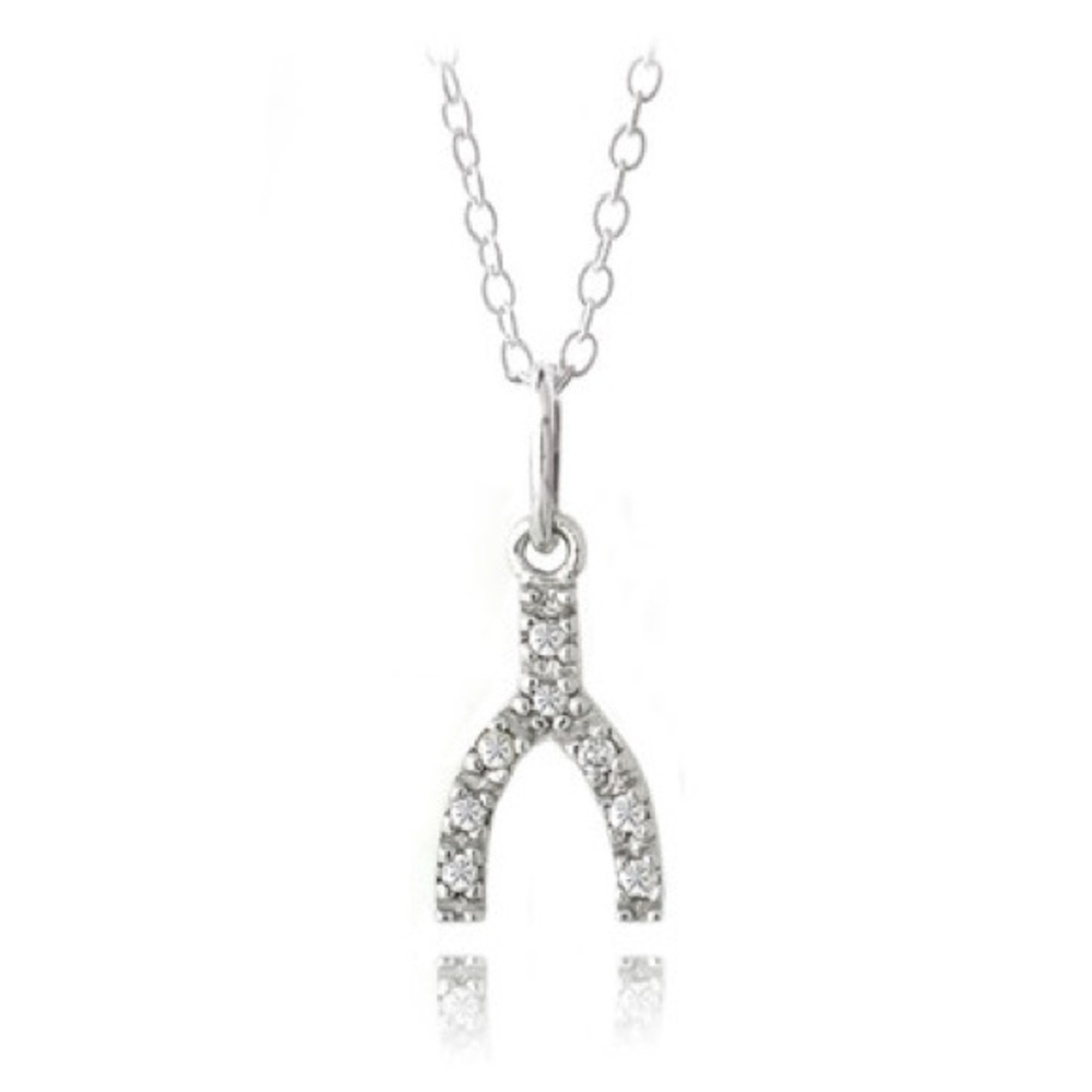 NEW Silver Pavé Wishbone Good-luck Necklace